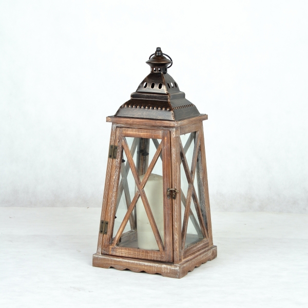 Dřevěná dekorační lucerna střední 24x24x60cm