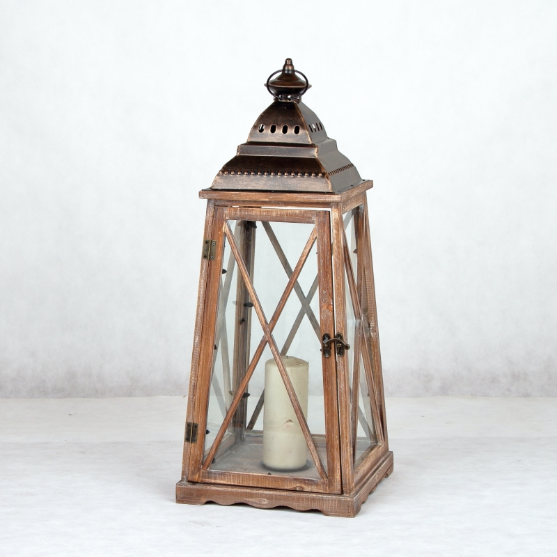 Dřevěná dekorační lucerna velká 31x31x79cm