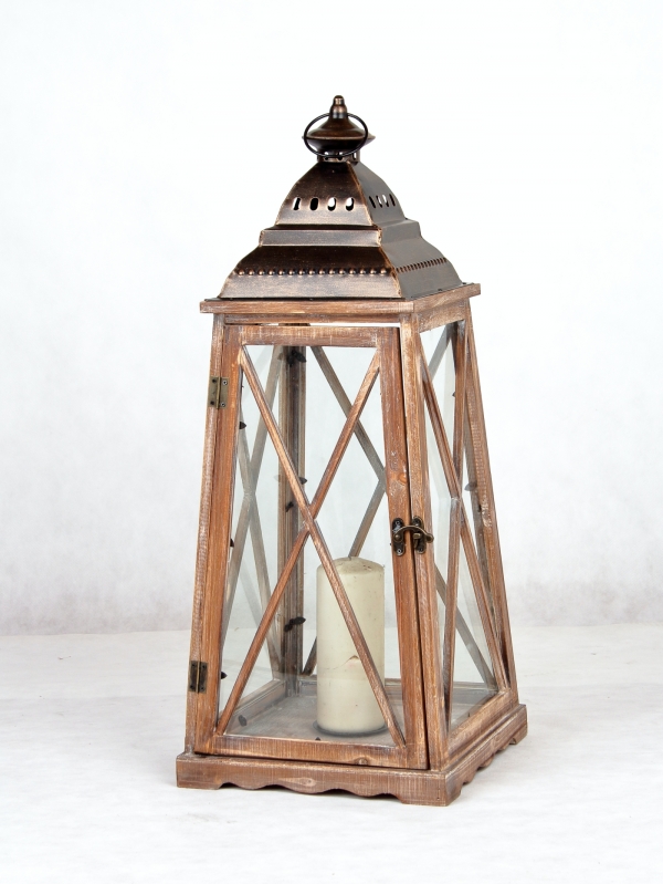 Dřevěná dekorační lucerna velká 31x31x79cm