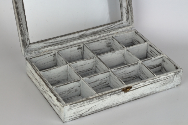 Dřevěná krabička na čaj 12 přihrádek 32x21x7cm
