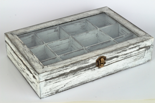 Dřevěná krabička na čaj 12 přihrádek 32x21x7cm