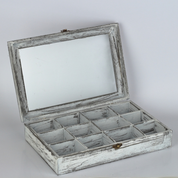 Dřevěná krabička na čaj 12 přihrádek 32x21x7cm