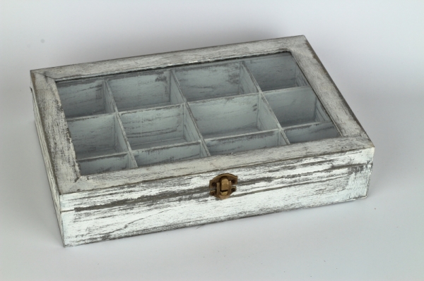 Dřevěná krabička na čaj 12 přihrádek 32x21x7cm
