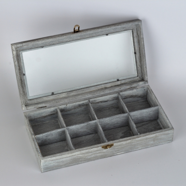 Dřevěná krabička na čaj 8 přihrádek 31x16x7cm