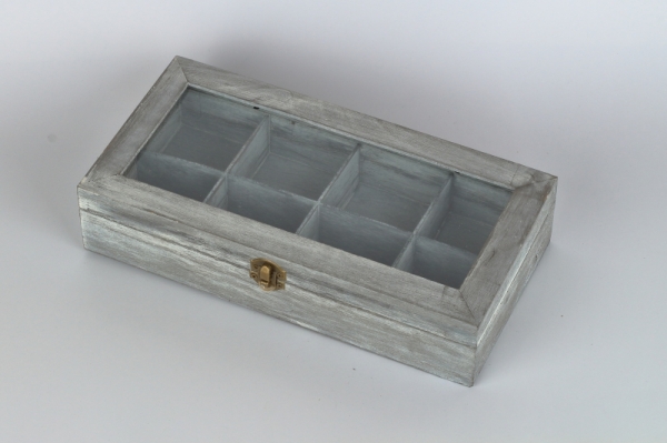 Dřevěná krabička na čaj 8 přihrádek 31x16x7cm