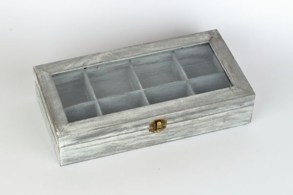 Dřevěná krabička na čaj 8 přihrádek 31x16x7cm