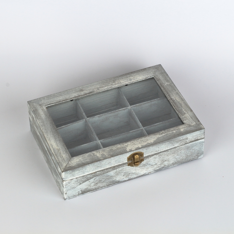 Dřevěná krabička na čaj 9 přihrádek 24x18x7cm