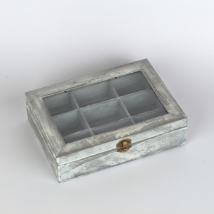 Dřevěná krabička na čaj 9 přihrádek 24x18x7cm