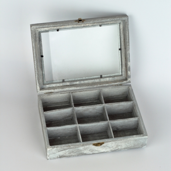 Dřevěná krabička na čaj 9 přihrádek 24x18x7cm