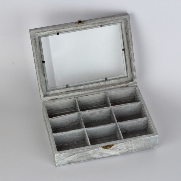 Dřevěná krabička na čaj 9 přihrádek 24x18x7cm