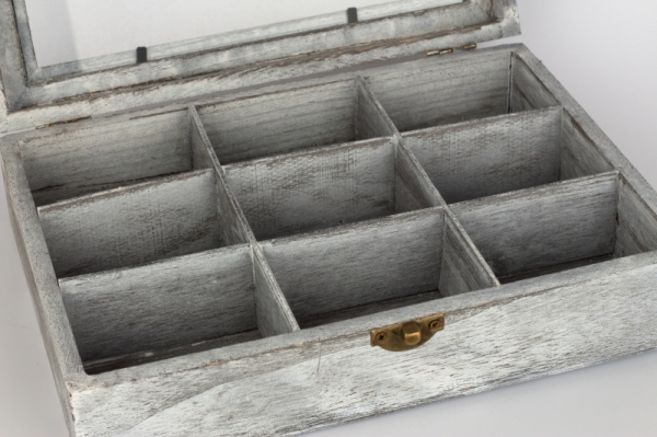 Dřevěná krabička na čaj 9 přihrádek 24x18x7cm