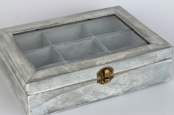 Dřevěná krabička na čaj 9 přihrádek 24x18x7cm