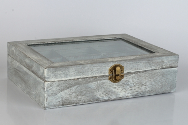 Dřevěná krabička na čaj 9 přihrádek 24x18x7cm