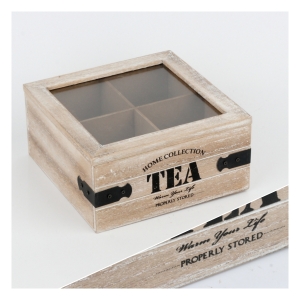 Dřevěná krabička na čaj s kováním 18x18x9cm