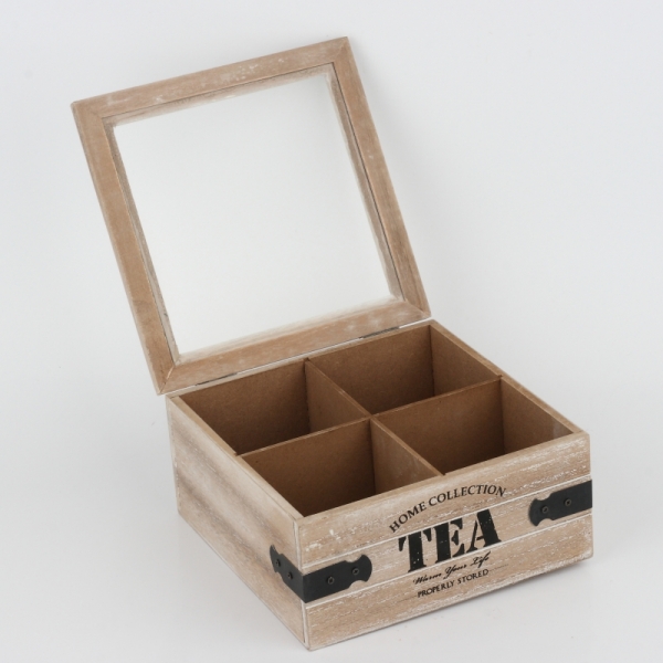 Dřevěná krabička na čaj s kováním 18x18x9cm