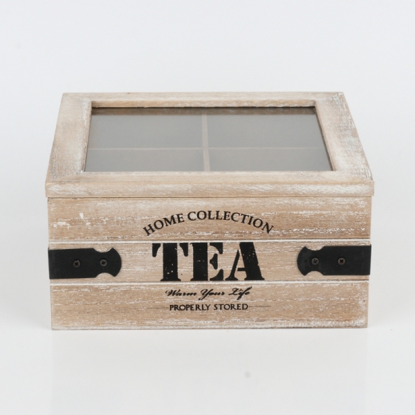 Dřevěná krabička na čaj s kováním 18x18x9cm