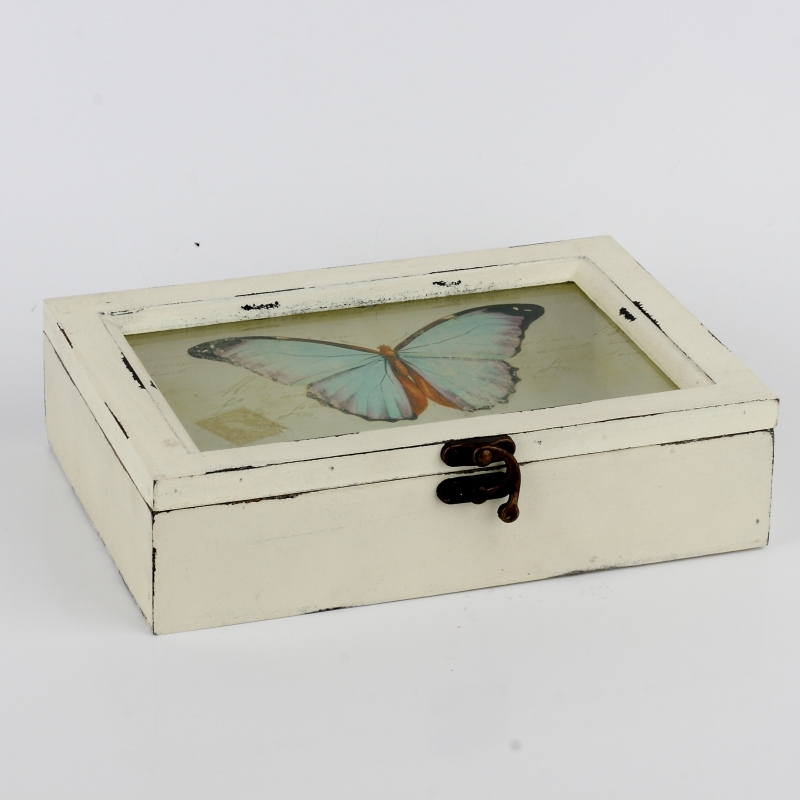Dřevěná krabička s motýlem 23x17,5x6cm