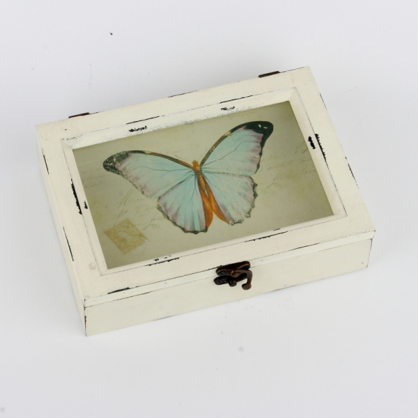 Dřevěná krabička s motýlem 23x17,5x6cm