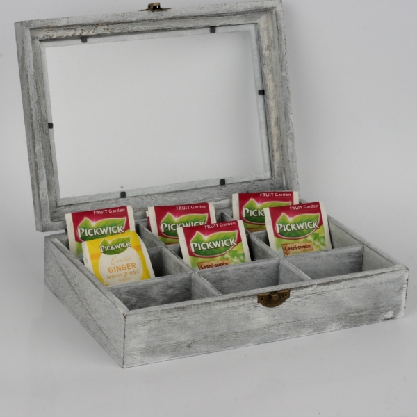 Dřevěná krabička s patinou na čaje 24x17x6cm