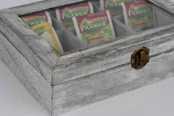 Dřevěná krabička s patinou na čaje 24x17x6cm