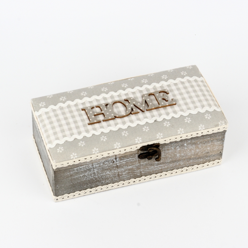 Dřevěná krabička s textilním víkem HOME 24x8,5x12,5cm