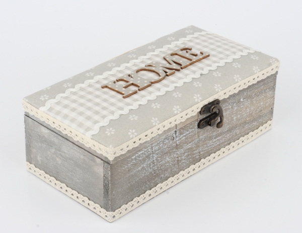 Dřevěná krabička s textilním víkem HOME 24x8,5x12,5cm