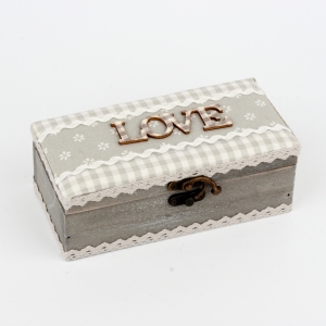 Dřevěná krabička s textilním víkem LOVE 9x18x7,5cm