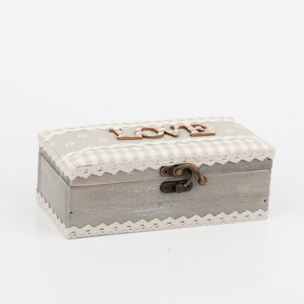 Dřevěná krabička s textilním víkem LOVE 9x18x7,5cm