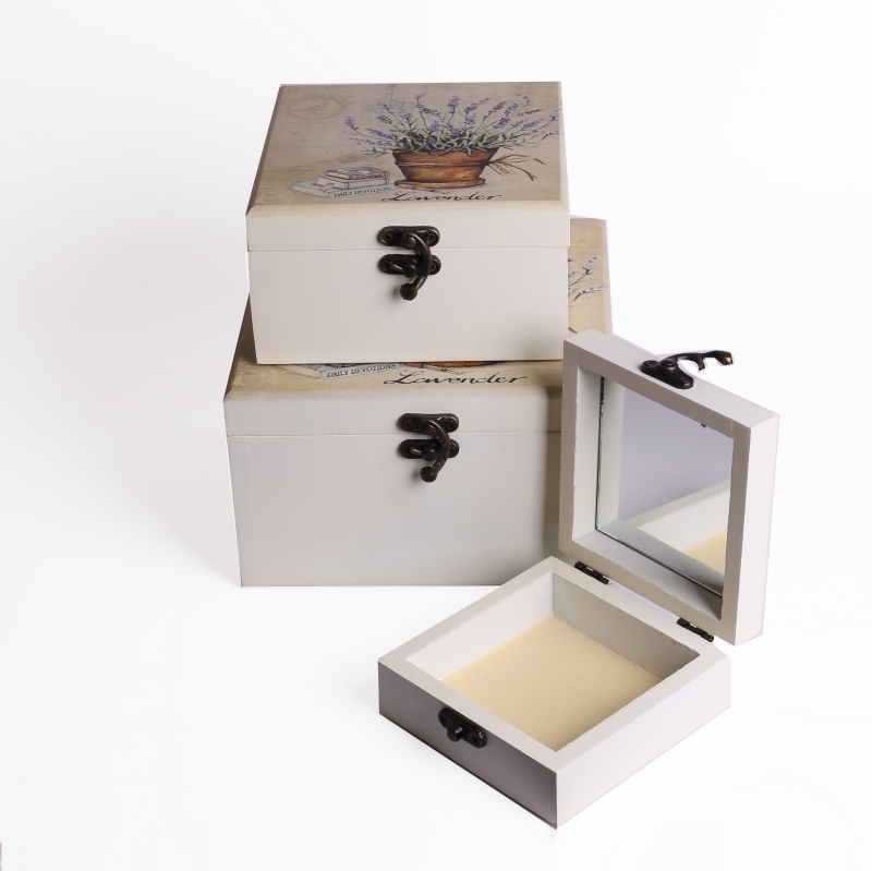 Dřevěná krabička/šperkovnice Lavender sada 3ks