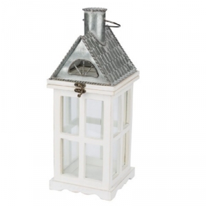 Dřevěná lucerna bílý domeček 63cm