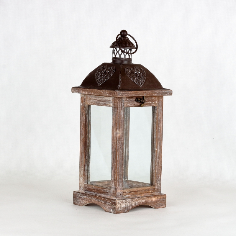 Dřevěná lucerna hnědá 15,5x15,5x40cm 