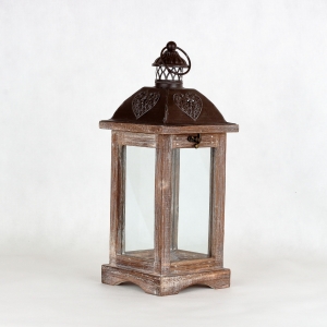 Dřevěná lucerna hnědá 15,5x15,5x40cm 