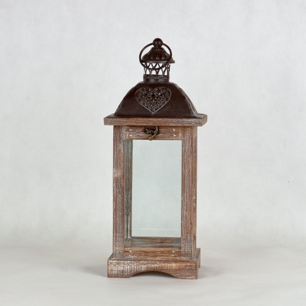 Dřevěná lucerna hnědá 15,5x15,5x40cm 