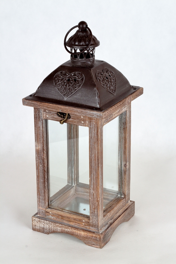 Dřevěná lucerna hnědá 15,5x15,5x40cm 