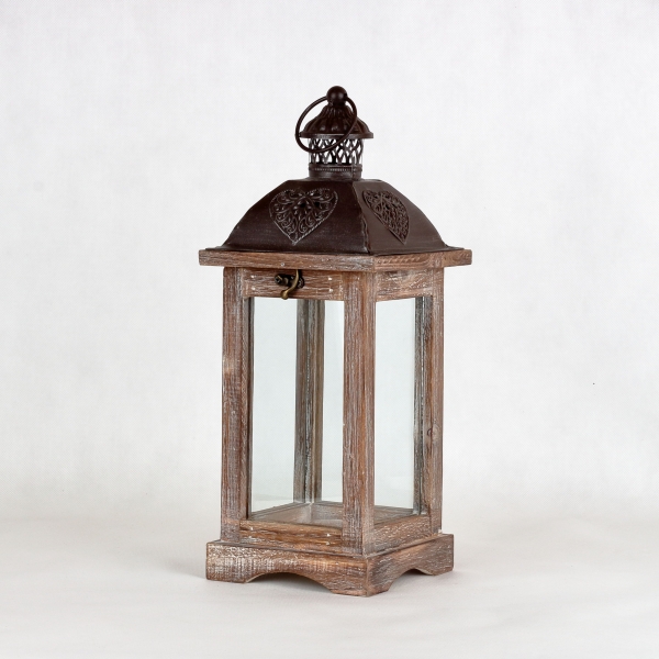 Dřevěná lucerna hnědá 15,5x15,5x40cm 