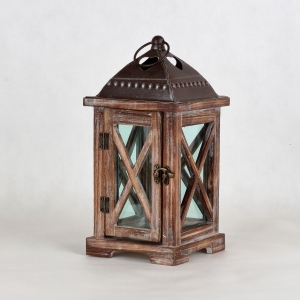 Dřevěná lucerna hnědá 32cm 