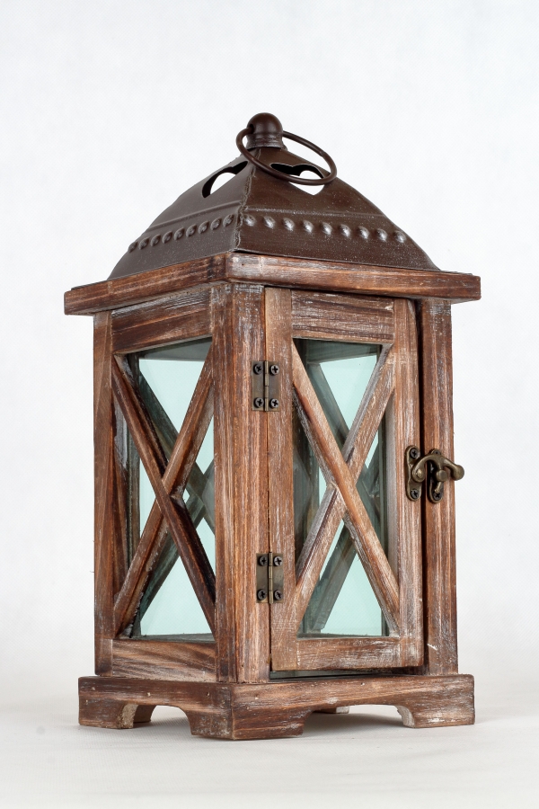 Dřevěná lucerna hnědá 32cm 