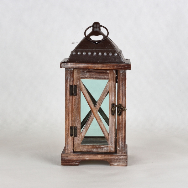 Dřevěná lucerna hnědá 32cm 