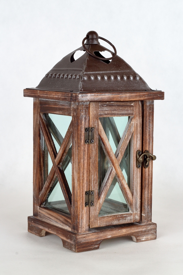 Dřevěná lucerna hnědá 32cm 