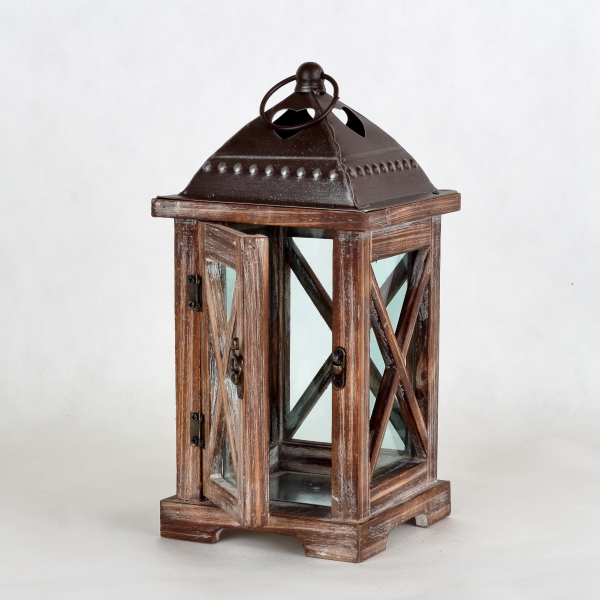 Dřevěná lucerna hnědá 32cm 