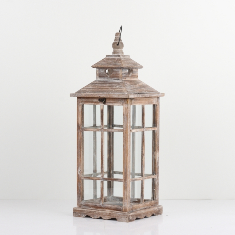 Dřevěná lucerna hnědá s patinou 59cm