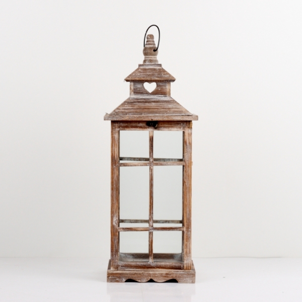 Dřevěná lucerna hnědá s patinou 59cm