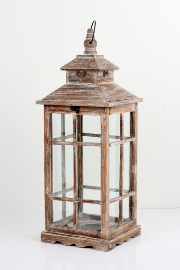 Dřevěná lucerna hnědá s patinou 59cm