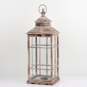 Dřevěná lucerna hnědá s patinou 92cm XXL