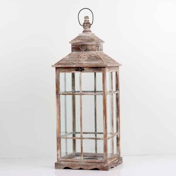 Dřevěná lucerna hnědá s patinou 92cm XXL