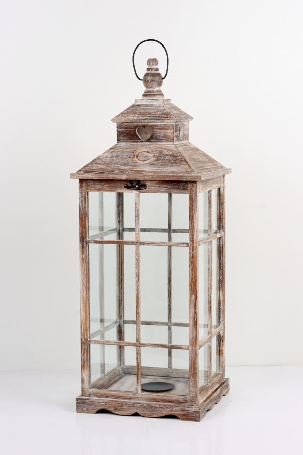 Dřevěná lucerna hnědá s patinou 92cm XXL