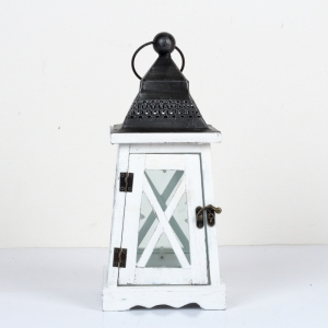 Dřevěná lucerna kónická bílá 37,5cm