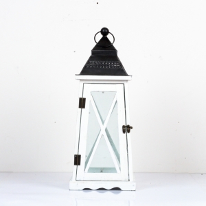 Dřevěná lucerna kónická bílá 54cm