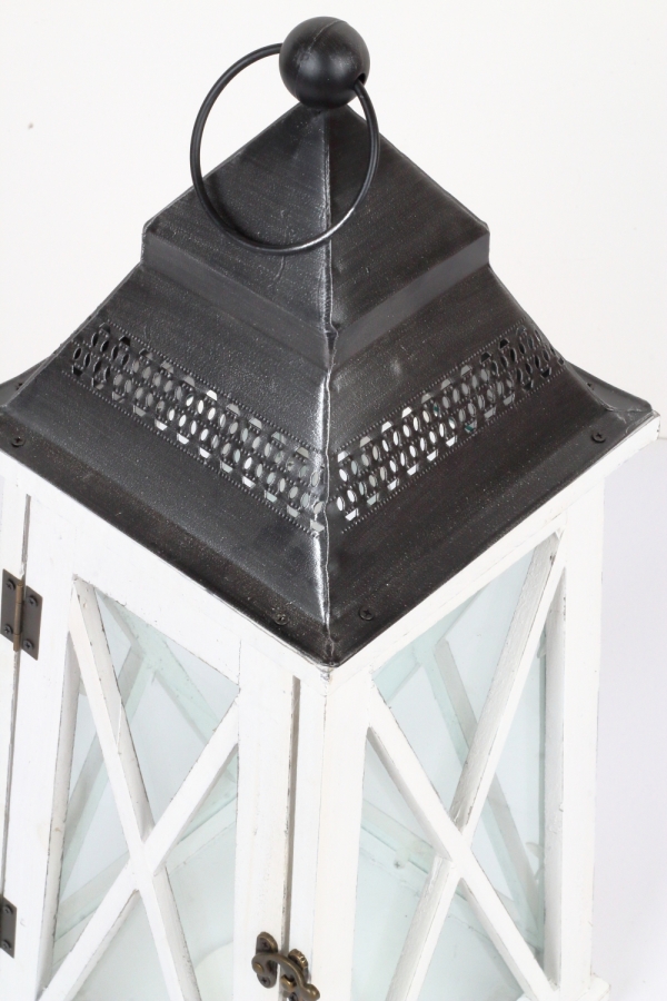 Dřevěná lucerna kónická bílá 54cm