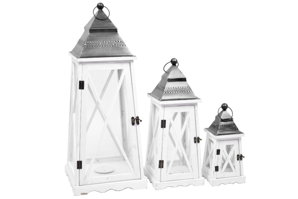 Dřevěná lucerna kónická bílá 54cm